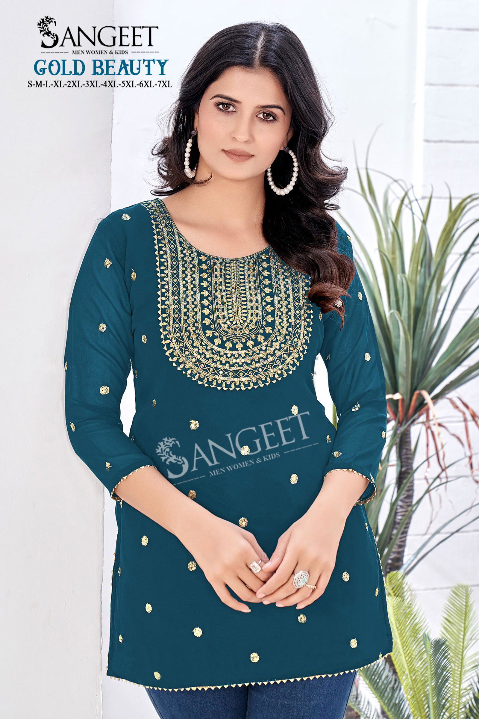 Sangeet Gold Beauty Georgette Lining Gold Embroidered Kurti Collection